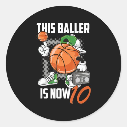 Sticker Rond 10e Birthday Basketball Leyer Funny 10 Years Old (Devant)