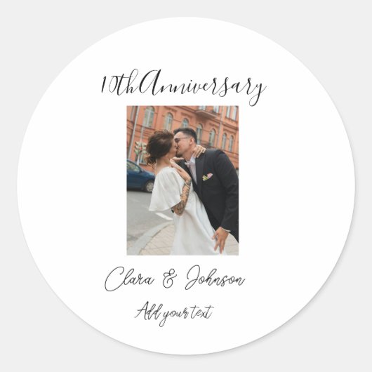 Sticker Rond 10th wedding anniversary photo name couple Romanti (Devant)