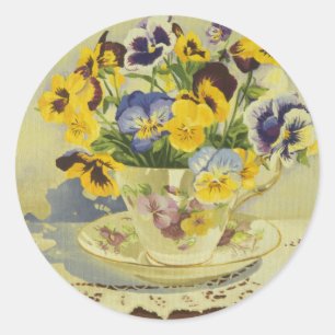 Sticker Rond 1187 Pansies dans la Teacup