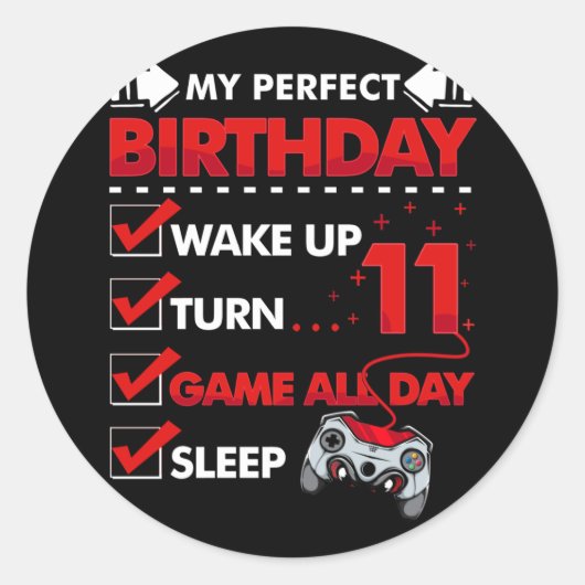 Sticker Rond 11 Ans Joueur Garçon 11ème Jeu d'Anniversaire Parf (Devant)