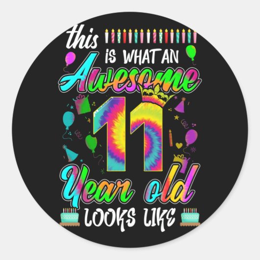 Sticker Rond 11e anniversaire Awesome 11 ans Il semble (Devant)