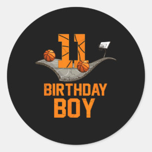 Sticker Rond 11e Anniversaire Basketball Jersey 11 ans Boy Bo