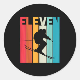 Sticker Rond 11e anniversaire Boy Retro Ski Lover Skier 11 ans