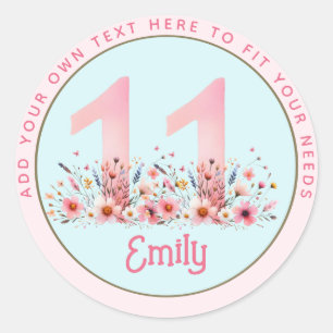 Sticker Rond 11e anniversaire Fairy Floral Pink Princess Fairyt