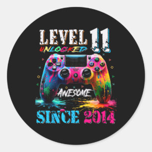 Sticker Rond 11e anniversaire garçon niveau 11 déverrouillé stu