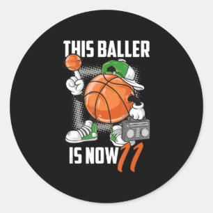 Sticker Rond 11e Anniversaire Joueur de Basketball Funny 11 ans
