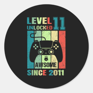 Sticker Rond 11e Birthday Poison Level 11 Unlocked Awesome 2011