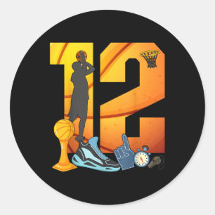 Sticker Rond 12 Ans 12e Basketball Anniversaire Bo
