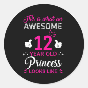 Sticker Rond 12 ans Anniversaire cadeau pour princesse fille