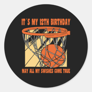 Sticker Rond 12 ans Joyeux 12e anniversaire Basketball 12e Bi