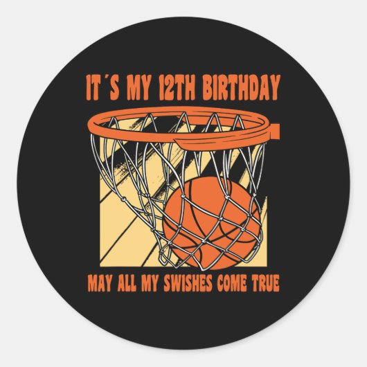 Sticker Rond 12 ans Joyeux 12e anniversaire Basketball 12e Bi (Devant)
