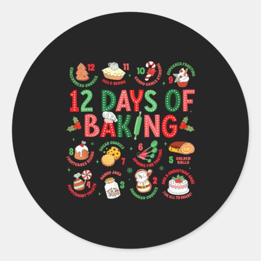 Sticker Rond 12 Days Of Baking Baker Christmas Cook Chef Baking (Devant)