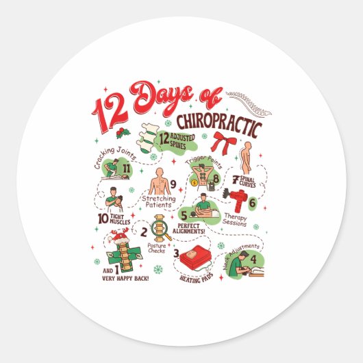 Sticker Rond 12 Days Of Chiropractic Christmas Chiropractor  (Devant)