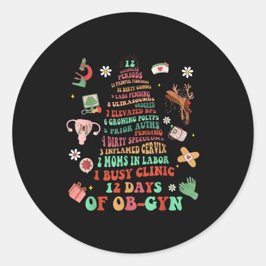 Sticker Rond 12 Days Of Ob-gyn Christmas Tree Labor & Deliv (Devant)