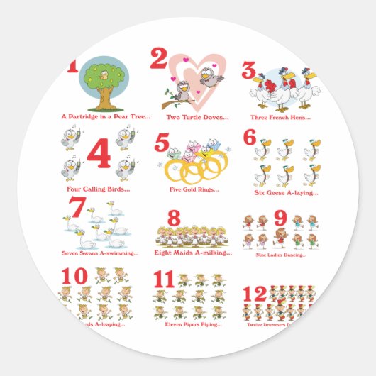 Sticker Rond 12 douze jours de Noël complets (Devant)