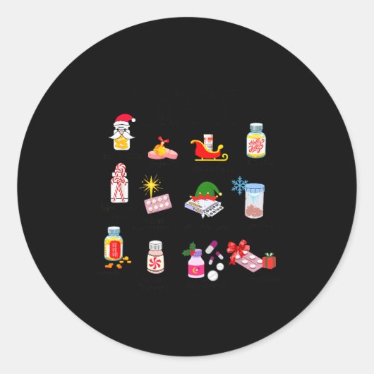 Sticker Rond 12 Drugs Of Christmas Nurse Pharmacy Technician Ph (Devant)
