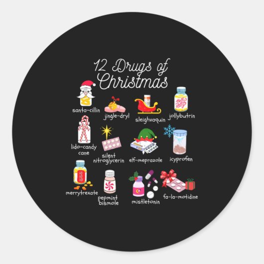 Sticker Rond 12 Drugs Of Christmas Pharmacist Technician Pharma (Devant)
