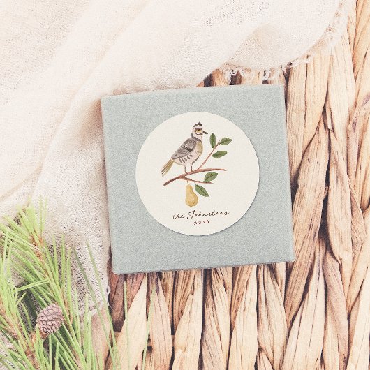 Sticker Rond 12 Jours De Partridge De Noël Dans Un Poirier