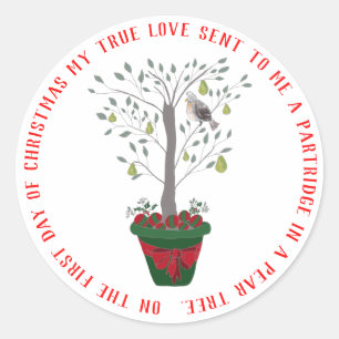 Sticker Rond 12 jours de perdrix de Noël dans un poirier
