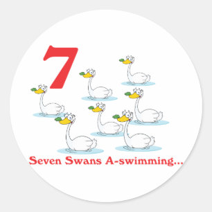 Sticker Rond 12 jours sept cygnes nageant