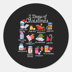 Sticker Rond 12 médicaments de Noël Pharmacien Technicien Pharm