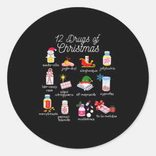 Sticker Rond 12 médicaments de Noël Pharmacien Technicien Pharm