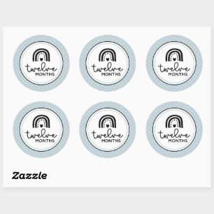Sticker Rond 12 mois arc-en-ciel et jalon pois
