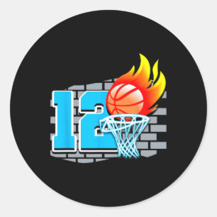 Sticker Rond 12 Year Old 12th Basketball Birthday Party Theme B