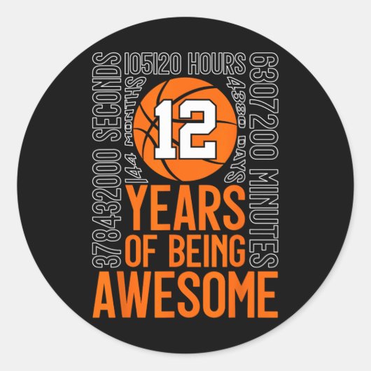 Sticker Rond 12 Years Of Being Awesome Sketll 12th Birthday  (Devant)