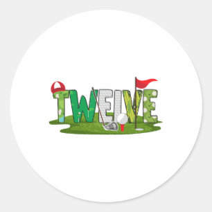 Sticker Rond 12e Anniversaire Golf Thème 12 ans Enfants Sport P