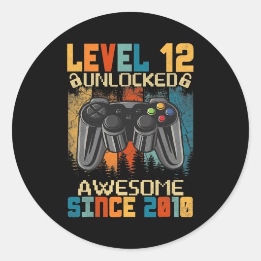 Sticker Rond 12e Anniversaire Niveau 12 Déverrouillé Awesome 20 (Devant)