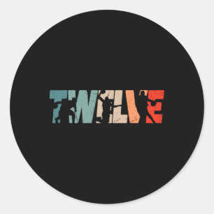 Sticker Rond 12e anniversaire Retro Basketball 12 ans Boy Gi