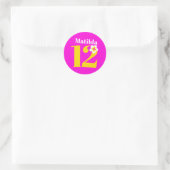 Sticker Rond 12e fête d'anniversaire filles rose jaune blanc (Sac)