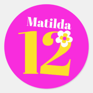 Sticker Rond 12e fête d'anniversaire filles rose jaune blanc