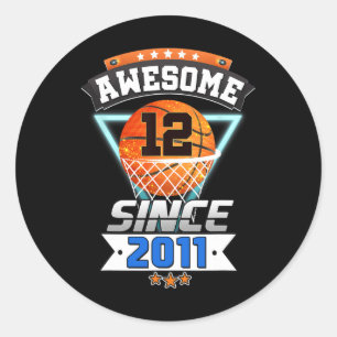 Sticker Rond 12ème Anniversaire Joueur de Basketball Awesome de