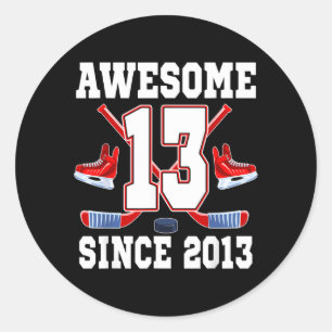 Sticker Rond 13 Ans Incroyable Depuis 2013 Thème Hockey Anniver
