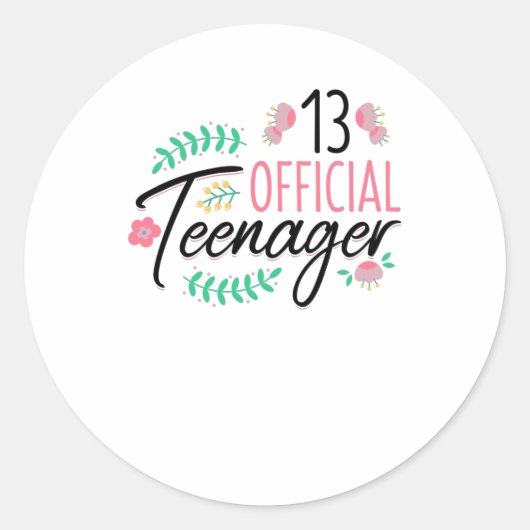 Sticker Rond 13 Cadeau Officiel Adolescent Filles Anniversaire (Devant)