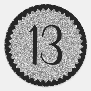 Sticker Rond 13e anniversaire Parties scintillant d'argent clas