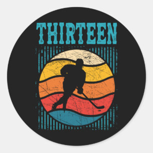 Sticker Rond 13e anniversaire Retro Hockey sur glace 13 ans Boy