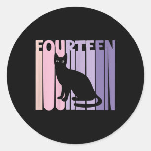 Sticker Rond 14e Anniversaire Cadeau Cute Chat Van 14 Ans Pour