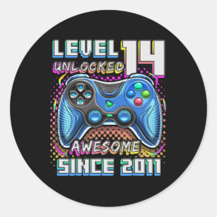 Sticker Rond 14e anniversaire garçon niveau 14 joueur 14 ans je