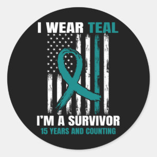 Sticker Rond 15 ans Cancer de l'ovaire Survivor Cadeaux Turquoi