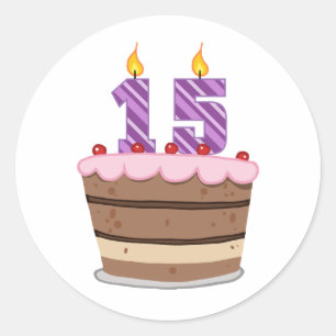 Sticker Rond 15 ans sur le gâteau d'anniversaire