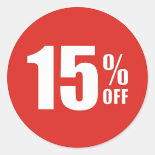 Sticker Rond 15% quinze pour cent OUTRE d'autocollant de vente