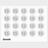 Sticker Rond 15e anniversaire argent parties scintillant numéro (Feuille)