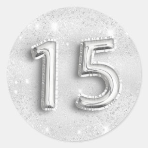 Sticker Rond 15e anniversaire argent parties scintillant numéro