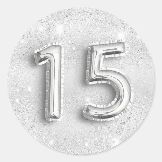 Sticker Rond 15e anniversaire argent parties scintillant numéro (Devant)