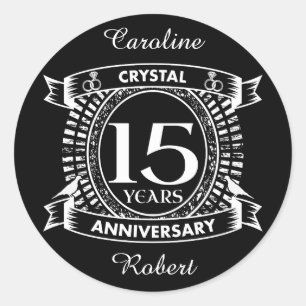 Sticker Rond 15E anniversaire du mariage noir et blanc