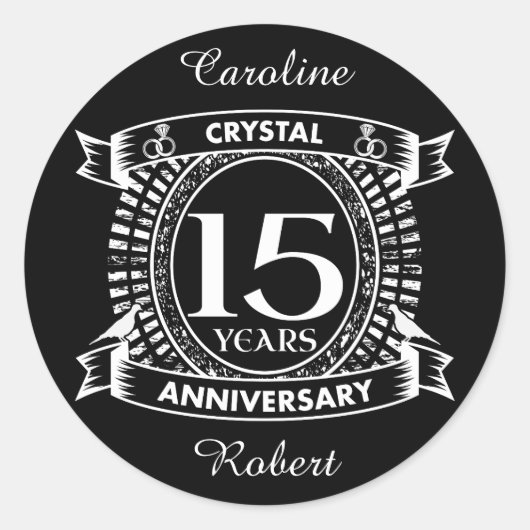 Sticker Rond 15E anniversaire du mariage noir et blanc (Devant)