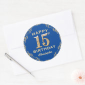 Sticker Rond 15e anniversaire Parties scintillant bleue et or c (Enveloppe)